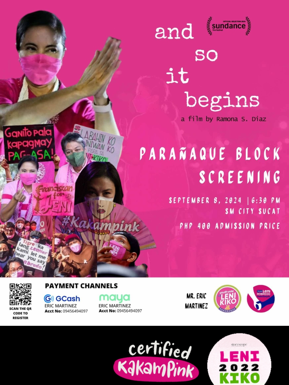 And so it begins Parañaque screening #kakampink #kakampinks #andsoitbegins #andsoitbeginsfilm #andsoitbeginsph #parañaque #paranaque #sucat #ramonadiaz #solarentertainment #lenirobredo #leni #lenikiko2022 #lenikiko #lenikikoalltheway #mariaressa #manila #manilaencounters #manilaphilippines #pinoy #pinoytiktok #kakampink💗💗💗 #kakampinkwednesdays #angatbuhaylahat #angatbuhay #rappler #philippines #philippines🇵🇭tiktok #philippinestiktok #pinas #pilipinas #filipino #filipinos @lenirobredo 