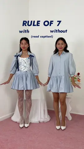 apa sih RULE OF 7? outfit kamu disarankan memiliki skor sekitar 7 agar kelihatan stylish. cara hitungnya: Basic Items: 1 poin Statement Pieces: 2 poin Aksesoris: 1 poin Di reels kelihatan kan, outfit sebelah kiri kelihatan jauh lebi kece!! Setuju? (pun intended😂) Banyak ilmu ilmu lainnya tentang cara styling, next sharing apa lagi ya?