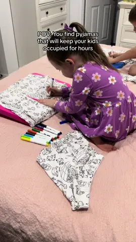 Colouring-in your own pyjamas?! YES PLEASE! These are going to keep the kiddies occupied (including my biggest kid aka husband) before bed every night - they have been doing it bit by bit and LOVE it! These are from a small business called my_jamas on IG - give her a follow 😘 She has also kindly given me a DC to share ‘AMANDA10’ 🥰 #mumhack #kidsoftiktok #mumlife #kidspyjamas #supportsmallbusiness #gifted #fyp 