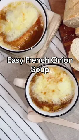 French Onion Soup  2 large sweet onions, sliced 1/2 stick butter + more for buttering toast  1 clove garlic, chopped 1/2 cup dry white wine Dash of Worcestershire 4 cups beef broth French bread, sliced Greere cheese, grated  Melt butter and sauté onions, stir often  Cook onions till they are brown and golden (about 15 minutes, add garlic.  Add wine, worcestershire and beef broth and bring to a boil.  Reduce to a simmer and cook 20 minutes.  Add a spoonful of sugar if you feel like yours tastes bitter.  Slice, butter and toast bread.  Grate cheese.  Assemble soup in ovenproof bowls. Top with bread and cheese. Pop into oven under the broiler for a couple minutes to melt cheese( watch it closely!!)  Enjoy!  #soupersaturday #soupsaturday #souprecipe #soupseason #souprecipe #souprecipes #soup #frenchonion #frenchonionsoup  #soupseason #soupszn #EasyRecipes #fallrecipes #weeknightdinners #familydinners