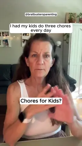 Chores I gave my kids? I had my kids do three chores every day from the age of three.  They had to make their bed, put their dirty clothes in the hamper, and then also hang up their laundry, which I did every single day. Lastly, it was expected that their toys were put away; basically keeping their rooms and stuff all organised.  Here’s the reason why I think it worked so well; I made it easy for them.  To make their bed they just had to pull up a duvet, their hamper was in their room, and all of their clothes had a place to go.  All in all, their chores took them about two minutes to do.  To get them to do their chores, I would use the “as soon as” method; essentially waiting until they wanted to watch TV or something like that, and saying sure, as soon as you’ve done your chores.  It’s about teaching your kids they need to do what they have to do before they can do what they want to do.  P.S. If you’re wanting to get started with calm leadership parenting, check out my BratBusters Behaviour Board (for ages three and older) that I send to my parenting newsletter, linked in my bio. Then, if you’re looking for that next step in calm leadership parenting, check out the BratBusters Bootcamps, linked in my bio.  ` ` ` #Chores #ParentingTips #ChoresForKids #KidsChores