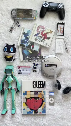 the loot that i’d drop in a video game! i love this trend and seeing the items everyone would drop ◠ ̫◠ ♪ #anime #manga #animefigure #videogames #persona3 #persona5 #flcl #nintendo #playstation #physicalmedia #neongenesisevangelion #trinkets #keychain #charms #retro #retrogaming #y2k 