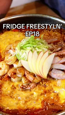 FRIDGE FREESTYLN’ EP.18 @ChefRush  THE DISH: Cheesy Four Protein Spicy Ramen Ramen Seared Chicken & Shrimp Bacon, Eggs, Lettuce & Apple PRIMARY INSPO -Chef Rush is known for his size so I wanted to create a dish portion size that matched his physique -No one has actually cooked for Chef Rush before so I wanted to make him a meal at his home that was made specifically for him -Every gym bro/fitness person will tell you MORE PROTEIN & that it’s so important for the gains! I wanted to pack as much protein in one dish for him as I could. SECONDARY INSPO -After visiting Korea once, he has fallen in love with Korean food & culture, travelling to Korea multiple times a year to shoot commercials, content & even a Netflix Show. That’s why I wanted to create a Korean inspired dish. FYI Chef has also launched his own Budae Jjigae for a national Korean restaurant chain! -Chef Rush is not only big in physique but his personality is just as big with a heart that’s even bigger. To represent this, I wanted to make sure that the flavours in the dish were big, bold & punchy. Nothing weak or delicate here for Chef. I also took that into consideration by using his two combat knives to prep & cut the ingredients.  -The song “Big Dawgs” is a powerful anthem that embodies resilience & ambition & was an immediate hit. I think it’s the perfect song to represent Chef Rush. COMPONENTS Ramen Broth -Butter -Onion -Hickory Smoked Bacon -Tomato -Bell Peppers -Gochujang -Doenjang -Garlic Power -Black Pepper -Soy Sauce -Pan Drippings -Sesame Oil -Ramen Chicken & Shrimp -Ramen Seasoning Extras -Eggs -American Cheese -Iceberg Lettuce -Fuji Apple -Sesame Seeds #ramen #proteinrecipe #noodles #mealprep #ramennoodles #highprotein #highproteinmeals #koreanfood #fridgefreestyln #freestyle #FitTok 