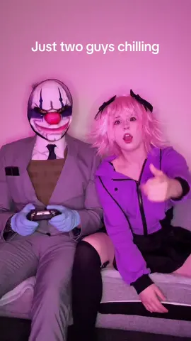 Just two guys chilling. Socks on.. #astolfo #payday #astolfocosplay #paydaycosplay #cosplay #femboy #femboycosplay 
