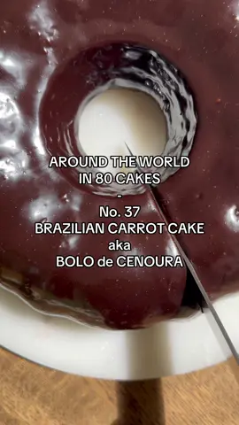Around The World In 80 Cakes - Brazilian Carrot Cake w Chocolate Sauce aka Bolo de Cenoura com Brigadeiro  It feels like it has been a while since we did one of these but boy does it feel delicious to be back. Before we get into it, Brazil - serious question: what is up with this cake??? IT IS SO GOOD. Mystified. Bamboozled. Perplexed. Baffled. This cake is so easy to make, doesn't require any fancy pants equipment, sure is a little basic but basically tastes great? 🤯  I am a big fan of the spiced variety of Carrot Cake (I have a MEGA recipe for both dairy and plant based in my new book which I HIGHLY recommend obv) but this one blows my mind with how simple it is. The sponge is super soft and tender, incredibly moist and moreish and has a nice hint of carrot in the background with being walloped in the face with it.  This is the perfect beginner bake and a great speedy, weekend recipe to tuck into. Perfect both hot or cold, there is no fuss nor frills, it's just solid good mood food. The below is tweaked and amended from a recipe I found on Brazilian Kitchen Abroad. To give this a go, you will need: ❤️‍🔥 Sponge 3 Large Carrots (approx. 300 g when peeled) 3 Large Eggs 300 g Caster Sugar 180 ml Neutral Oil (eg veg) 2 tsp Vanilla Bean Paste 180 g 00 Flour, sifted 60 g Potato Starch, sifted 2 tsp Baking Powder, sifted Pinch of Salt ❤️‍🔥 Brigadeiro 1 x 397 g Condensed Milk, tinned 50 g Cocoa Powder You can find the method in the comment thread underneath my name below 👇🏽 #aroundtheworldin80cakes #carrotcake #braziliancarrotcake #bolodecenoura #brazil #brazil🇧🇷 #brazilianfood #cake #caketok #food #fyp #series #mukbangvideo 