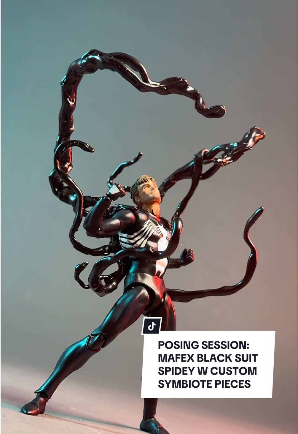 Posing Session: Mafex Black Suit Spider-Man with Custom Symbiote Pieces  . #marvel #marvelcomics #marveltok #figure #marvellegendscollector #mafex #mafexspiderman #figtok #figtoker #spiderman #blacksuitspiderman #custommade #spiderverse #theamazingspiderman 