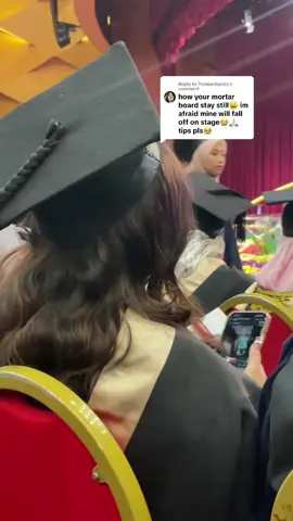 Replying to @7rubberbands how my mortar board stays the whole day until the end of ceremony ✨🎓  My friend helped me by using bobby pins dekat bahagian tepi rambut kiri & kanan including belakang sekali. As you can see in this video. If possible to try on a day before so you confident & tidak terlalu rushing on the day itself. Do bring extra hairpins just incase! Hope it helps! ☺️