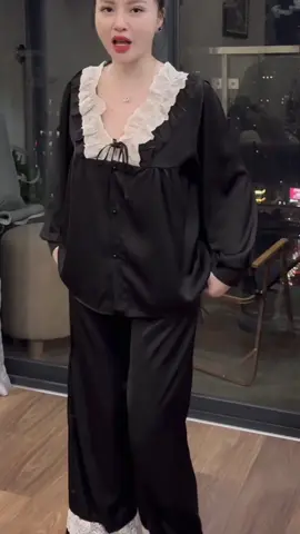 Sét bộ ngủ pijama tay dài cổ V #setdopijama #bodongu #setdonu #viraltiktok 