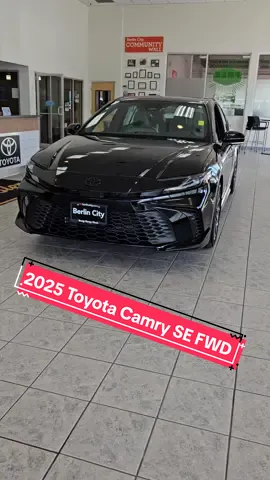 2025 Toyota Camry SE FWD Hybrid, 47 MPG combined. Midnight Black Metallic, 225 HP with paddle shifters, SofTex leather seating, heated seats, wireless Apple CarPlay and Android Auto. What's not to love? #BerlinCityNH #Toyota #Camry #2025 #Hybrid #Sport #Reliable 😍🚗💨