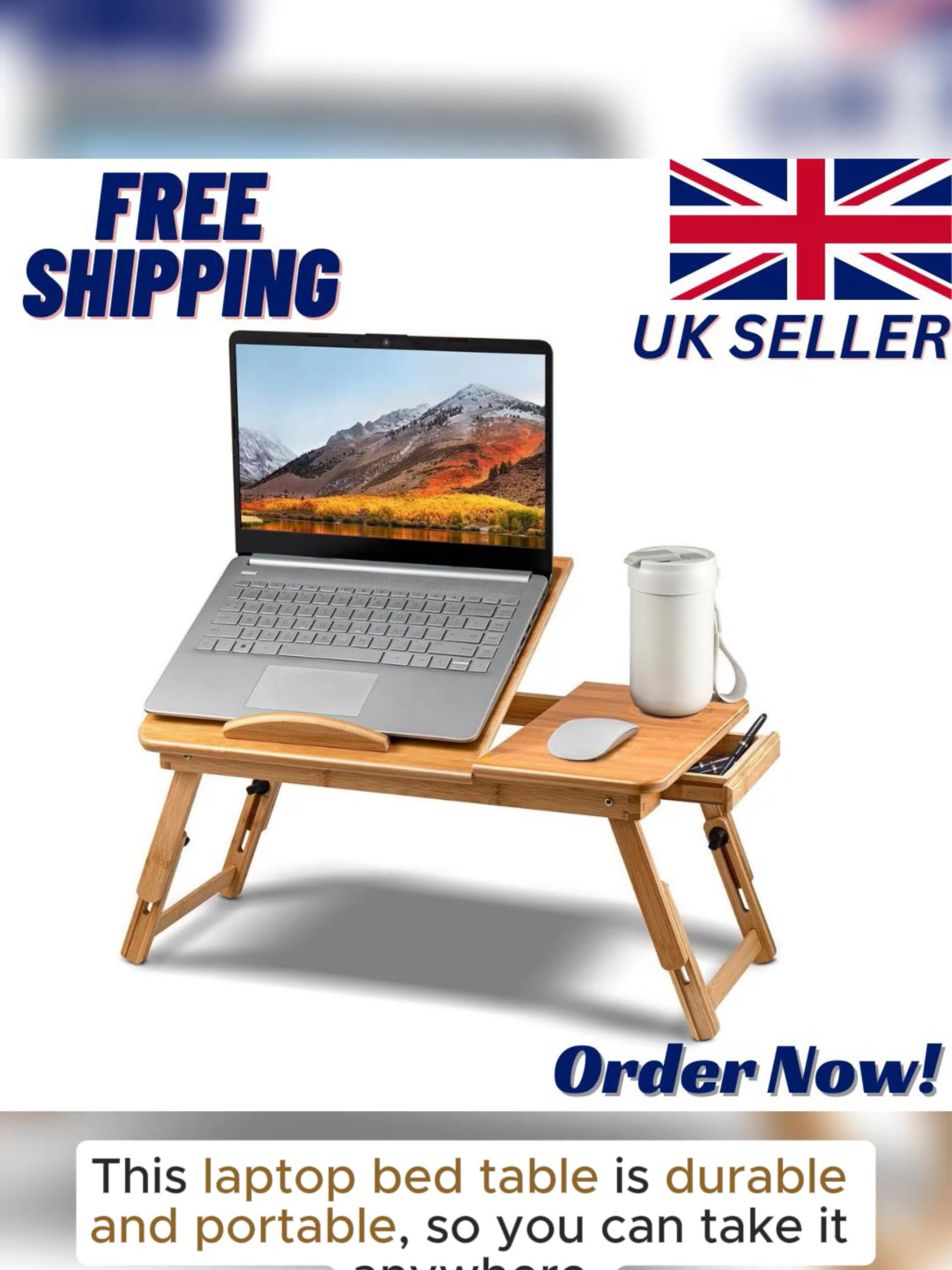 Bamboo Laptop Bed Table Laptop Tray Adjustable Laptop Table Laptop Desk Tray Table Portable Laptop Stand Foldable Bed Table Breakfast Tray with Drawer for Bed Sofa