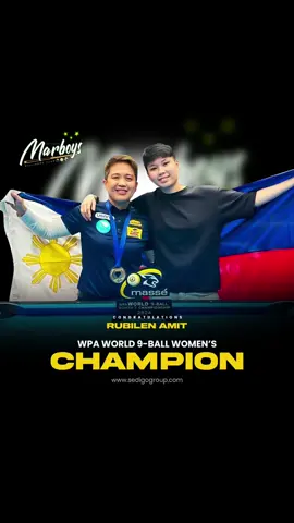 ❗️CONGRATULATIONS RUBILEN 'BINGKAY' AMIT❗️ SHE IS NOW A 4X WORLD CHAMPION! SHE'S NOT JUST AN INCREDIBLE ATHLETE BUT A WONDERFUL PERSON AS WELL. SHE HAS ACCOMPLISHED SO MUCH ON THE FELT. BUT FOR US IN MARBOYS WE ARE MORE PROUD OF HER IN PUSHING FOR THE GROWTH OF WOMEN'S  POOL THROUGH HER AMIT CUP TOURNAMENTS. 🫡❤️🇵🇭 SHE WON THE FIRST WPA WORLD 10 BALL WOMEN'S CHAMPIONSHIP 15 YEARS AGO IN MANILA PHILIPPINES. FOUR YEARS AFTER SHE WON IT AGAIN IN MANILA TO BE THE FIRST FILIPINO ATHLETE TO BE DOUBLE WORLD CHAMPION IN THE SAME DISCIPLINE. THEN IN 2022 SHE WON THE WPA WORLD TEAM CHAMPIONSHIP ALONGSIDE CARLO BIADO & JOHANN CHUA IN KLAGENFURT AUSTRIA. THIS MORNING SHE WON THE WPA WORLD 9 BALL WOMEN'S CHAMPIONSHIP IN HAMILTON NEW ZEALAND. NOT TO MENTION SHE IS A 10 TIME SEA GAMES GOLD MEDALIST AND ATHLETE OF THE YEAR IN 2009 AS WELL. WE ARE SO PROUD OF YOU BINGKAY! A TRUE CHAMPION AND PRIDE OF THE PHILIPPINES! 🇵🇭🇵🇭🇵🇭 ❗️❗️❗️LABAN FILIPINAS❗️❗️❗️ TRIVIA:  CURRENT WORLD CHAMPIONS CARLO BIADO - WPA WORLD 10 BALL MEN'S CHAMPION CHEZKA CENTENO - WPA WORLD 10 BALL WOMEN'S CHAMPION RUBILEN AMIT - WPA WORLD 9 BALL WOMEN'S CHAMPION #MarboysBilliards #MarboysProTeam #Predator #USANA #TUFFSEAL #AmitCup #worldchampion #legend #prideofthephilippines 