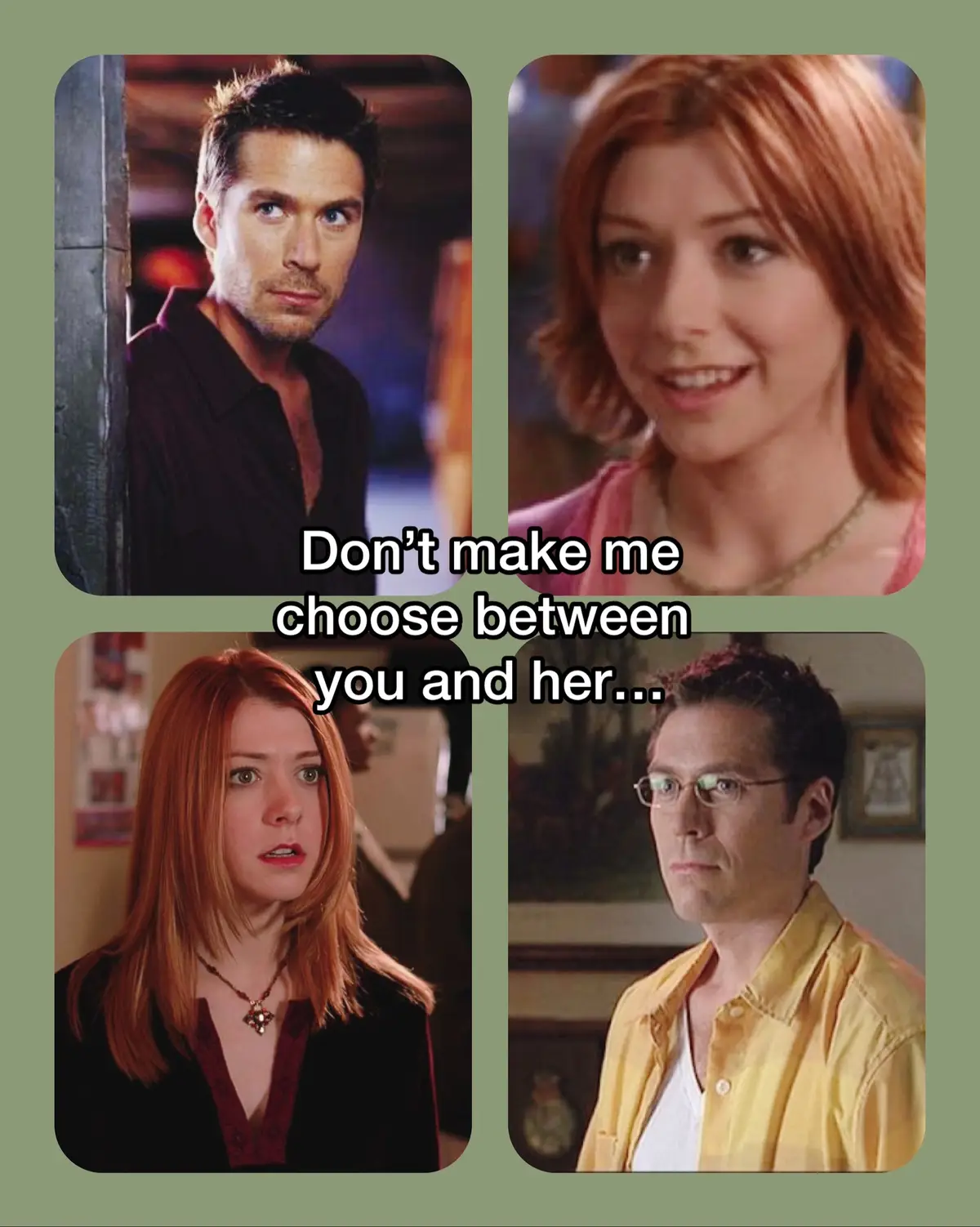 Alyson and Alexis may have chosen each other in real life, but in the Buffyverse we know who they’d each choose. Even though I like Wes with Fred, I do feel for Lilah. I think she really fell for him in the end despite trying not to. Kennedy on the other hand I don’t feel bad for. If there was anyway Willow could see Tara again I think she would drop Kennedy in a heartbeat. #buffythevampireslayer #buffycharacters #willowrosenberg #wesleywyndampryce #buffytok #alysonhannigan #winifredburkle #amyacker #buffyverse #taramaclay #buffyfandom 