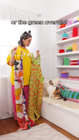 the theme is always ✨funky & colorful✨ overalls: hand painted by @squigglebutt  top: @Revolve  shoes: @Intentionally Blank  purse: @Coach  sunglasses: Poppy Lissiman  #OOTD #outfit #cat #cats #style #maximalism #maximalist #dopaminedressing 