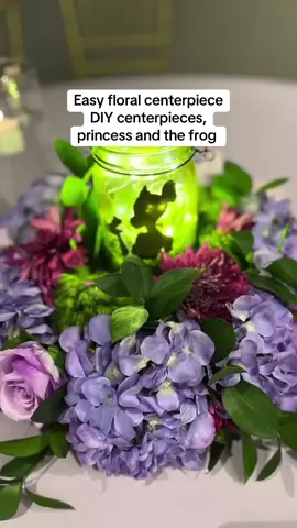 Make this so cute but easy centerpiece with me. You can change it up to fit any theme.  Big head hydrangeas @amazon  LED light pack hobby lobby  Florals and greenery @producejunction  foam balls @walmart  #diycenterpieces #centerpieces #easydiy #princessandthefrog #flowercenterpiece #floralcenterpiece #amazon #producejunction #hobbylobby 