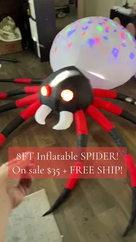 ON SALE + FREE SHIPPING! ⬆️ It looks even cooler in the dark!!! 🕷️👻 #halloween #inflateable #halloweendecor #spookyseason #tiktokshop #tiktokmademebuyit #halloweenishere #spider 