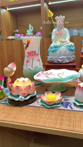 Set up ban thờ Tam Phật và bộ thờ cúng gốm sen nổi #anhdaodecor #phat #bothocung #tamthanhphat #dothocung #luhuong 