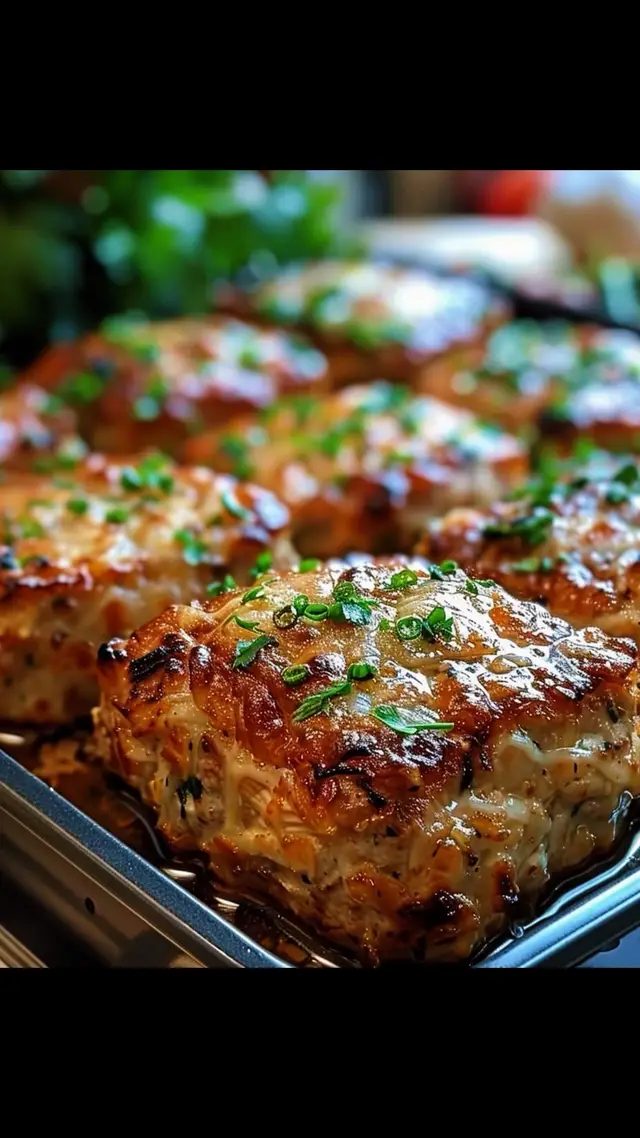 Ingredients: 1 pound ground chicken 1/2 cup grated Parmesan cheese 1/2 cup breadcrumbs 1/4 cup finely chopped parsley 3 garlic cloves, minced 1 egg, beaten 1 tsp dried oregano 1/2 tsp salt 1/4 tsp black pepper 1/4 cup milk 2 tbsp olive oil 1/4 cup grated mozzarella cheese (optional) Instructions: 1. Preheat the Oven: Preheat your oven to 375°F (190°C). 2. Mix the Ingredients: In a large bowl, combine the ground chicken, Parmesan cheese, breadcrumbs, parsley, minced garlic, beaten egg, oregano, salt, and pepper. Mix well. 3. Add Milk: Add the milk to the mixture and combine thoroughly until everything is evenly incorporated. 4. Shape the Meatloaves: Shape the chicken mixture into four mini loaves and place them on a baking sheet. 5. Drizzle Olive Oil: Drizzle olive oil over the top of each loaf. 6. Bake: Bake in the preheated oven for 25-30 minutes, or until the internal temperature of the meatloaves reaches 165°F (74°C). Optionally, sprinkle mozzarella cheese over the loaves in the last few minutes of baking. Prep Time: 15 mins Total Time: 45 mins Servings: 4 Enjoy your Garlic Parmesan Chicken Meatloaves! 🍗🧀 #ChickenMeatloaf #GarlicParmesan #EasyDinner