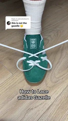 Replying to @alienatedsouI Comment below what color laces you think look better! Green 🟢 or White ⚪️ ? 🤔 #adidas #adidasoriginals #adidasgazelle #howtolace #lacingtutorial #strapz #shoelaces #sneakerlacing #howtotiktok #sneakers 