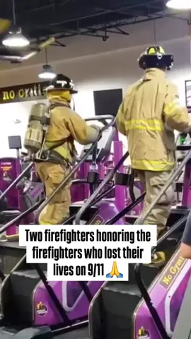 Two firefighters climbed 110 stories and back down on a stair machine to honor the firefighters who lost their lives at the World Trade Center on 9/11 ❤️ 