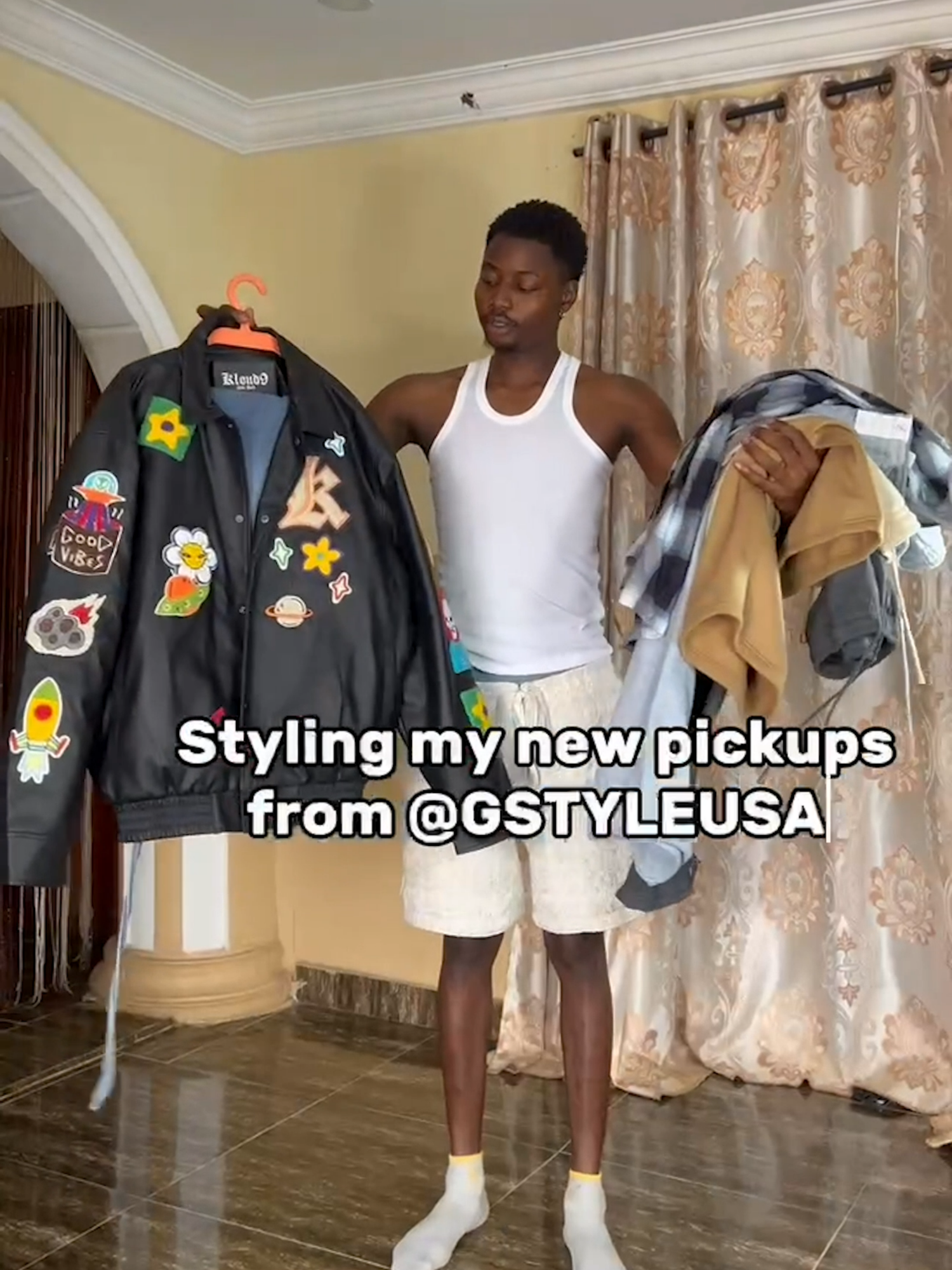💫🕶 Styling our pieces with @heiskayboii 🧥✨ . Check out Nigeria's creative fashion influencer Kareem's five fashion inspirations! Upgrade your casual street style to a comfortable but stylish fit. Visit our website (gstyleusa.com) now to build your favorite fit! . . *  Product information used in the video  * 1, 5- Men's Solid Fleece Heavyweight Cargo Shorts: Khaki | Wheat 2- Men's Premium Multiple Patches PU Leather Jacket: Black - Men's Essential Baggy Denim Jogger Jeans: Indigo 3- Men's Essential Plaid Short Sleeve Button Up Shirt: Blue 3,4  - Men's Solid Fleece Heavyweight Cargo Sweat Pants: Charcoal | Grey . . . #sweatpants #styletips #menstyle #menswear #mensjeans #2024trends #fashionstyle #fashiontrends #streetwear #StreetStyle #casualmenswear #streetwearinspo #comfortablestyle #relaxedfit #styleformen #comfortable #fashioninspodaily #reels #losangeles #fashion #clothinghaul #styling #outfitidea #fashionideas #clotheshaul #haul #clothes #fashion #outfits #outfitinspiration #aesthetics #gstyleusa #fallfashion #OOTD #GRWM