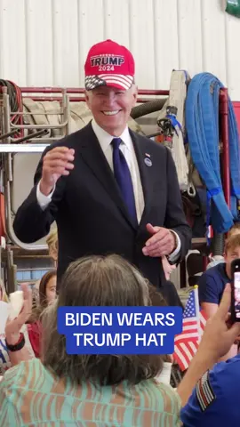 President Joe Biden briefly sported one of former President Donald Trump's red MAGA hats in a move the White House said was to show 'bipartisan unity.' Biden, Trump and Democratic nominee, Vice President Kamala Harris attended multiple 9/11 commemoration ceremonies Wednesday - a day after Trump and Harris first met on the debate stage. During a chat with firefighters in Shanksville, Pennsylvania - where United Flight 93 crashed - Biden was briefly captured wearing a bright red Trump hat. #biden #trump #joebiden #donaldtrump #democrats #democrat #vote2024 