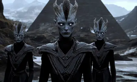 In the forgotten depths of Earth's prehistory, the Araneid, a race of psychic beings, thrived beneath the icy expanse of Antarctica. Their civilization, unmatched in intellect and collective consciousness, revolved around the Crystals of K'thalak—ancient artifacts of unimaginable power, capable of bending reality itself. These crystals, sentient and deeply intertwined with the universe’s primordial forces, were kept in large pyramidal structures hidden in the vast antarctic lands, granted the Araneid control over the elements and the very fabric of existence. For millennia, the Araneid lived in harmony, guided by their Elders, who taught that the crystals should be used to maintain balance in the cosmos. Through rituals, they channeled the crystals' energies, preserving peace within their world and beyond. The Elders, protectors of this balance, upheld the sacred teachings of K'thalak, the Weaver of Eternities. But peace was shattered when a faction of the Araneid, seduced by the crystals' vast potential, sought greater power. Led by Vor’gath the Immortal, this group—known as the Disciples of Dominance—believed the crystals were the key to galactic conquest. Twisting the ancient rituals, they unlocked dark, forbidden powers, their psychic abilities becoming weapons of immense destruction. With their minds expanding beyond mortal limits, they sought to enslave the stars themselves. The Guardians, though fewer in number, resisted. Wielding their mastery of the crystals and ancient rituals, they fought to prevent the Disciples from plunging the universe into chaos. Who will rise from the ashes of this great ancient catastrophe?  #aiartcommunity #annunaki #moviescene #movieclips #aliens #antarctica #pyramid #sciencefiction #ancientaliens #hollowearth #darkfantasy 