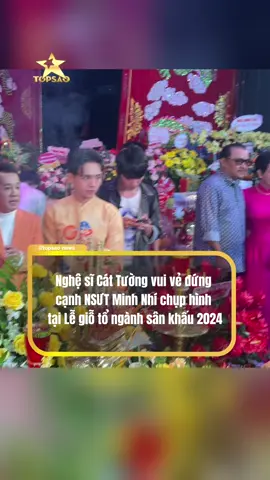 Nghệ sĩ Cát Tường vui vẻ đứng cạnh NSƯT Minh Nhí chụp hình tại Lễ giỗ tổ ngành sân khấu 2024 #topsao #tiktokgiaitri #cattuong 