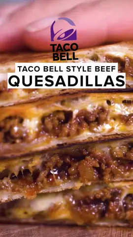 BEEF QUESADILLAS 🌮 Taco Bell Style 🔔  👇BREAKDOWN👇 (per serving): * Carbs: 32g * Protein: 26g * Fat: 18g * Total Calories: 390 Shopping List: * 1 tbsp olive oil * ½ onion, chopped * 2 garlic cloves, minced * 500g lean ground beef * 1 tbsp smoked paprika * 1 tbsp chili powder * 2 tbsp ground cumin * 1 tbsp dried thyme * 1 tsp salt * 1 tsp freshly ground black pepper * 70g tomato paste * 90g mozzarella cheese (15g per tortilla) * 6 flour tortillas Instructions: 1. Heat 1 tbsp of olive oil in a pan. Add the chopped onion and cook for 5 minutes until softened. 2. Add the minced garlic and cook for another minute until fragrant. 3. Stir in the ground beef and cook for 8-10 minutes until browned and fully cooked through. 4. Mix in smoked paprika, chili powder, ground cumin, thyme, salt, pepper, and tomato paste. Stir until fully combined. 5. Lay a tortilla flat, sprinkle 15g of mozzarella over half, add the cooked beef mixture, then top with another 5g of mozzarella. Fold the tortilla in half. 6. Heat some olive oil in a pan and cook each quesadilla for 2 minutes on each side until golden and crispy. Repeat for all tortillas. 7. Cut the quesadillas into quarters and serve. #BeefQuesadillas #quesadillas #EasyDinners #TacoTuesday #beefrecipe #tacobell @tacobell @Taco Bell UK 