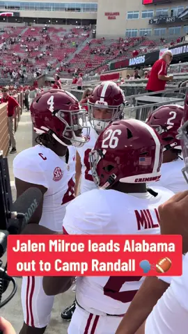 ‘Can’t wait to see y’all ball!’ - Jalen Milroe leads the Crimson Tide out to Camp Randall before facing Wisconsin #rolltide #alabama #rtr #bama #CollegeFootball #wisconsin  