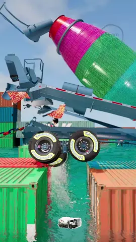 Chained Cement Trucks vs Colorful Containers #beamngdrive #beamng #beamngcrash #beamngcrashdrive #beambopp 