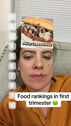 9 week food rankings. #firsttrimestersymptoms #food #foodaversions #aversion #pregnant #9weeks #morningsickness #firsttimemom 