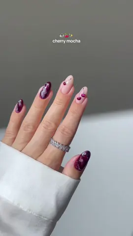 🍒☕️ as sweet as cherry mocha and twice as irresistible ✨ Using: @GELCARE® Cashew Milk | Cherry Cola Red | Vanilla | Jelly Brown | Silver Velvet | Patent Leather Black | French Alps  For 15% off use code: AISTE *3D gel is linked on my amzn in the bio  _____ *affiliate #cherrynails #rednails #nails #nailart #fruitnails #3dnails #fallnails #nailinspo #burgundynails maroon nails brown nails marble nails , almond nails, nail art tutorial, glitter nails classy
