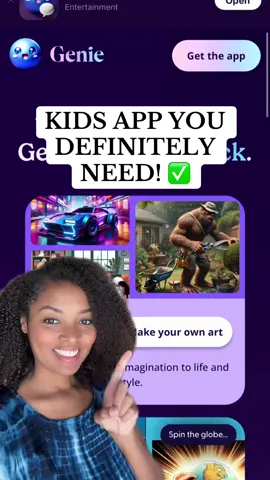 In our new age of technology the Genie App is a cool, safe, and fun way for kids to be creative and explore and learn with AI! 🤖🎨😄 I love how this app is tailored specifically for children and allows them to ask questions, create fun stories and images and play games safely and age appropriately! 👏🏽 If you have a creative child download the Genie App today and let me know how you liked it!!! 👾 #MomsofTikTok #bestappforkids #learningapps  #greenscreen #greenscreenvideo 