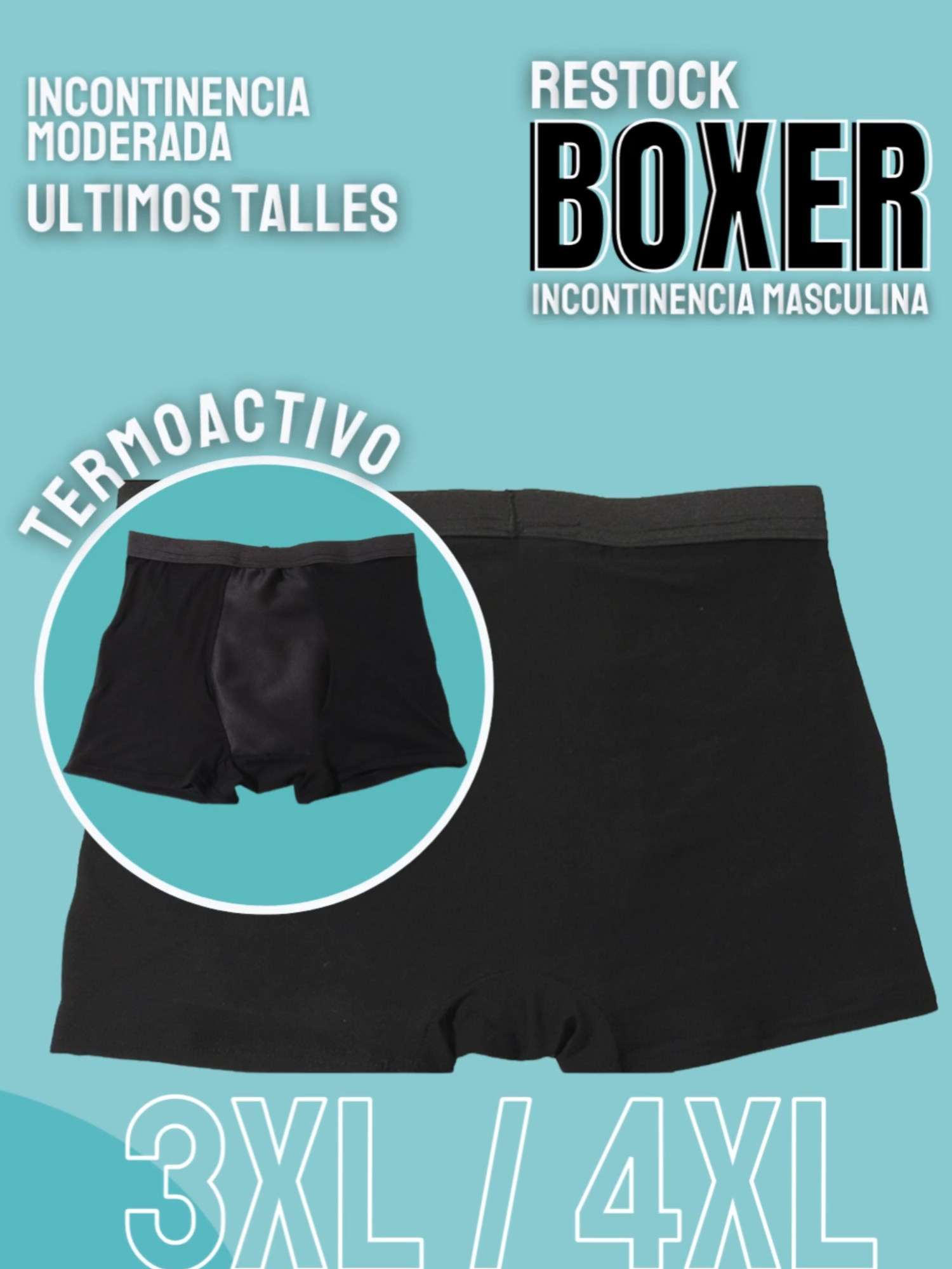 Quedan los últimos talles del boxer en 3 y 4 Xl que es de leve a moderada, no remplaza el pañal, pero es ideal para su uso diario, cuenta con una tela absorbente que cubren de punta a punta la jareta. Tiene una tela impermeable, absorbente y siempre seco.      Alrededor del boxer cuenta con una tela de algodón la cual esta llena de beneficios para la salud. Tambien es súper absorbente, lo que ayuda a extraer la humedad en lugar de dejar que todo ese calor quede atrapado entre las piernas.      TELA DE BOXER BAMBOO: 100% algodon, es una tela inteligente, y ecologica. es termoactiva: Si hace frio lo detect ay cierra los poros para conservar la temperatura corporal y si hace calor abre los poros, toma tu humedad y la lleva al exterior... Es antibacterial      y que sentis vos? que es lo mas suave que tocaste en tu vida! super finita y ligera      GUIA TALLES      Pero si quedan varios talles en outlet y tenes el 30% de descuento, son outlet por que estan cosidos desprolijos y no calificaban como primera, pero funciona perfecto! #gitte #gittemoda #incontinencia #boxerincontinencia