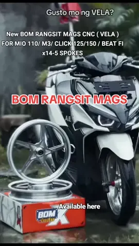 New BOM RANGSIT MAGS CNC ( VELA ) FOR MIO 110/ M3/ CLICK 125/150 / BEAT FI x14-5 SPOKES #MOTORCYCLEparts #bomrangsit💨 #velamags #mags #rangsit #5spokesmags #fyp #fypシ #fypシ゚viral 