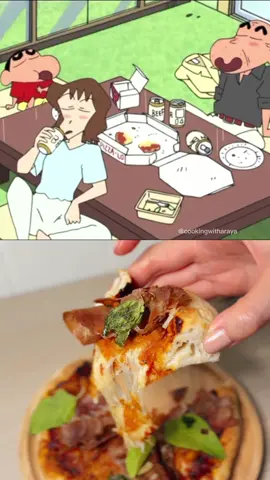 ทำพิซซ่าตามชินจังกัน🍕 #shinchan #ชินจัง #cartoon #cookingwitharaya 