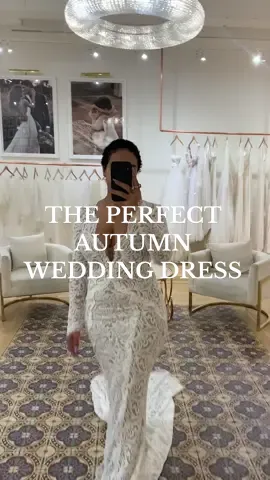 Long lace sleeves with a deep neckline and keyhole back. No notes. This is Olive. ✨  Perfect for that fall/autumn wedding your planning. 🍁  September is the right time to be looking for your dress if you’re a Fall 2025 bride. Secure your bridal appointment at a location near you. 🤍 #graceloveslace #autumnwedding #fallwedding #fallweddingdress #weddingdressinspo #engaged #weddingdressshopping #bridetok #bridetobe #2025bride #laceweddingdress 