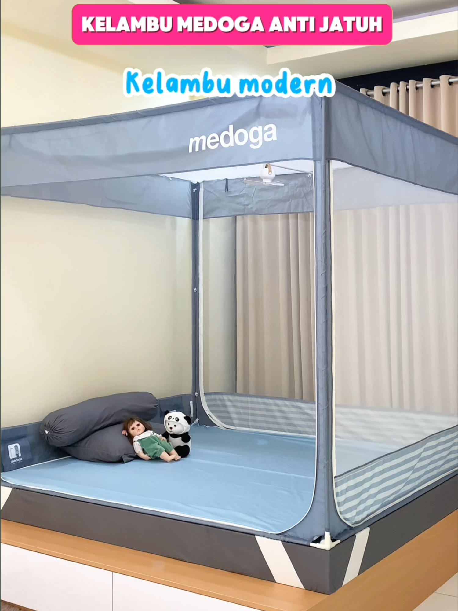 Kelambu Medoga dengan desain modern, menambah gaya elegan di kamar tidur Anda! #KelambuModern #KelambuAesthetic #DesainKelambu