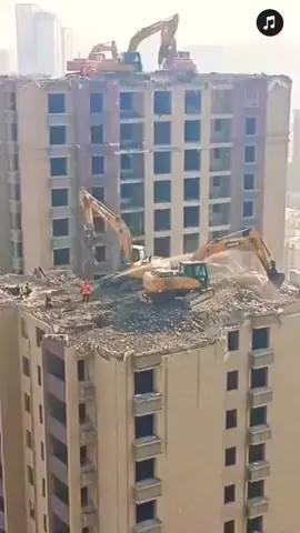 Excavators Demolishing top of Building… #building #work #tiktok 