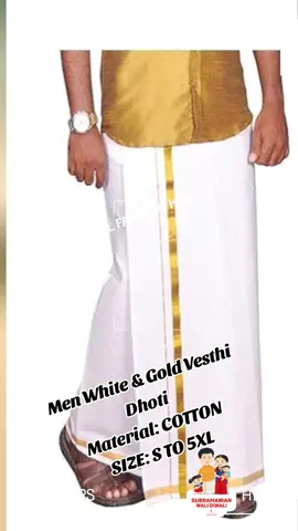 #CapCut Men White & Gold Vesthi Dhoti Material: COTTON SIZE: S TO 5XL RM39.99 FREE SHIPPING COD AVAILABLE #vesthi #white vesthi #goldvesthi #manvesthi #mdlfashionhouse #