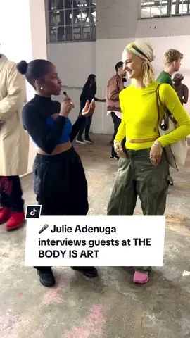 Fashion week. Fit checks. FKA twigs love.🎤🎤🎤 @Julie Adenuga speaks to guests at #THEBODYISART live performance  #LondonFashionWeek #LFW #fyp #On #tinymic @edie rose @Nicholas Grimshaw @mimimoocher @Corbin Shaw @Woz 