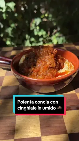 Polenta concia con cinghiale 🐗 in umido ❤️ Un piatto che mi fa già pensare all’inverno e alle nevicate. Godendomi questo piatto davanti al fuoco in compagnia mi ricordo che ci sono cose che non hanno prezzo come la cucina che non solo mi scalda il cuore, ma mi fa vivere il passato evocandomi emozioni, ricordi e desideri futuri.  Ingredienti per circa 2 kg di spezzatino • 1,5 kg di cinghiale già tagliata  • 3 carote  • 4 coste di sedano  • 2 cipolle dorate • 400g di pomodori pelati (senza succo) • Rosmarino qb • Timo q.b. • Salvia q.b. • Maggiorana q.b. • Bacche di ginepro q.b. • Brodo vegetale 1L • 2 bicchieri di vino rosso  • Sale fino q.b. • Pepe nero q.b. • Olio extravergine d’oliva qb  Per la polenta:  • 2l di acqua • 500 g di farina di mais e grano saraceno • di sale • 200g di fontina • 200g di toma • 200 g di burro Procedimento:  Prepariamo un fondo con sedano, carota e cipolla e facciamo rosolate insieme a bacche di ginepro e un mazzetto aromatico di rosmarino, alloro, timo, maggiorana, salvia. Saliamo, aggiungiamo un cucchiaio di concentrato di pomodoro e aggiungiamo poi la carne. Saliamo e facciamo rosolare. Sfumiamo con il vino rosso e quando la parte alcolica sarà evaporata aggiungiamo i pomodori pelati ed il brodo. Lasciamo cuocere con coperchio a fiamma bassa per circa 3 ore poi togliamo il coperchio e lasciamo ridurre. Per la polenta: tagliamo i formaggi ed il burro a tocchetti, versiamo la polenta a filo nell’acqua bollente e salata e portiamola a cottura ci vorrà circa 45 minuti . Quando sarà pronta uniamo i formaggi e facciamo sciogliere bene prima di aggiungere il burro fuso in precedenza. Serviamo mettendo alla base la polenta e sopra abbondante spezzatino di cinghiale. #danielerossichef #food #ricette #polenta #cinghiale #autunno #foodart #art #chef