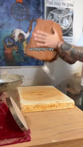 wedging 50 lbs of clay aka arm day 😅 #pottery #asmr 