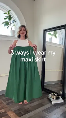 Styling my new favorite skirt 👗 Which look is your fave - 1,2,3? #OutfitChange#outfitinspo#outfitideas#greenskirt#maxiskirt#stylemaxiskirt#mystyle#bostonpersonalstylist#whatiweartoday#whattowear#howtostyleoutfits 