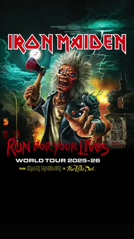 IRON MAIDEN ANNOUNCE 'RUN FOR YOUR LIVES' WORLD TOUR 2025/26! The Run For Your Lives World Tour will kick off on May 27th next year in Budapest followed by 27 stadium, festival & arena shows around Europe. The tour marks 50 years since Steve Harris formed the band in late 1975 and to celebrate this Maiden fans are promised a very special set list, spanning the nine studio albums from ‘Iron Maiden’ to ‘Fear Of The Dark’, with their most spectacular and elaborate show ever! MAY 2025 27 Budapest, HUNGARY - Budapest Aréna * 31 Prague, CZECH REPUBLIC - Letnany Airport * JUNE 2025 01 Bratislava, SLOVAKIA - TIPOS Arena * 05 Trondheim, NORWAY - Trondheim Rocks (Festival) 07 Stavanger, NORWAY - SR-Bank Arena * 09 Copenhagen, DENMARK - Royal Arena * 12 Stockholm, SWEDEN - 3Arena * 13 Stockholm, SWEDEN - 3Arena * 16 Helsinki, FINLAND - Olympic Stadium * 21 Birmingham, ENGLAND - Utilita Arena ^ 22 Manchester, ENGLAND - Co-op Live ^ 25 Dublin, IRELAND - Malahide Castle *^ 28 London, ENGLAND - London Stadium *^ 30 Glasgow, SCOTLAND - OVO Hydro ^ JULY 2025 03 Belfort, FRANCE - Eurockéennes Festival 05 Madrid, SPAIN - Estadio Cívitas Metropolitano ** 06 Lisbon, PORTUGAL - MEO Arena ** 09 Zurich, SWITZERLAND - Hallenstadion ** 11 Gelsenkirchen, GERMANY - Veltins-Arena ** 13 Padova, ITALY - Stadio Euganeo ** 15 Bremen, GERMANY - Bürgerweide ** 17 Vienna, AUSTRIA - Ernst Happel Stadium ** 19 Paris, FRANCE - Paris La Défense Arena ** 23 Arnhem, NETHERLANDS - GelreDome ** 25 Frankfurt, GERMANY - Deutsche Bank Park ** 26 Stuttgart, GERMANY - Cannstatter Wasen ** 29 Berlin, GERMANY - Waldbühne ** AUGUST 2025 02 Warsaw - POLAND - PGE Narodowy ** Special Guests for the first half of the tour, including the London & Dublin outdoor shows (but not the UK arenas), will be American rockers Halestorm. The second half of the tour sees Sweden’s Avatar as guests. And, finally, British metal band, The Raven Age, will open all UK & Ireland shows. *Halestorm | ^The Raven Age | **Avatar Tickets go on general sale next week! Check IronMaiden.com for dates/times and to read the whole announcement. #IronMaiden #RunForYourLivesWorldTour #Eddie