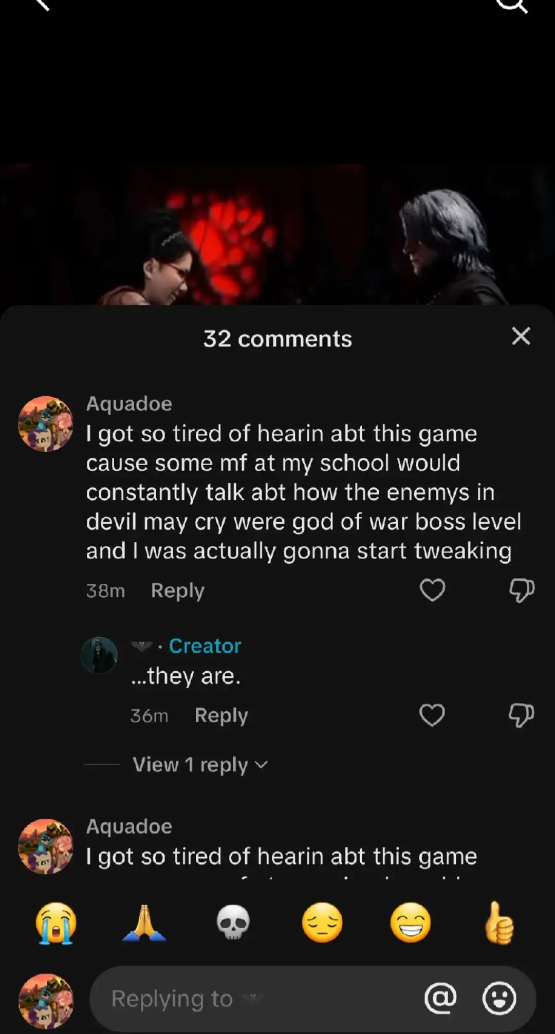 Dude please read my comment instead of being a fucking idiot oh my god 😭 #devilmaycry #devilmaycry5 #devilmaycry3 #devilmaycry4 #godofwar #godofwarragnarok #godofwar4 #godofwar3 #read #kratos #kratosgodofwar 
