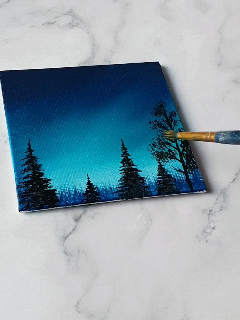 easy night sky painting idea  acrylics on 10x10cm mini canvas board  #canvasart #paintingvideo #aestheticpainting #artidea #canvasidea #paintingideas #easypainting #nightsky #fyp #foryou 