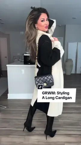 GRWM: Styling Faux Leather Pants + A Long Cardigan 💫 #fyp #fashiontiktok  Rate this #OOTD from 1-10✨ Today’s Affirmation: “I am thankful that with each experience I become a better version of myself”🤍 TAG someone who would love this & don’t forget to save the video to refer back to when styling • #outfitinspo #fashion #styletips #outfitideas #grwm #fashionstyle #styling #todaysoutfit #todayslook #fallfashion #foryourpage #styletok  Outfit Details: top + pants — aritzia  boots + cardigan— revolve  earrings — fendi  bag — chanelofficial  perfume — pradabeauty   body mist — soldejaneiro  sunnies — vehlaeyewear