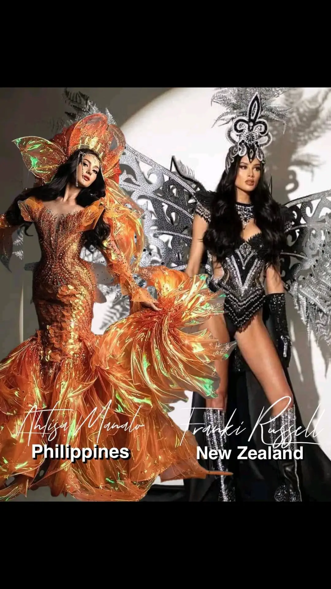 National Costume: Miss Philippines 🇵🇭 Ahtisa Manalo and Miss New Zealand 🇳🇿 Franki Russell. #MissCosmo #MissCosmoInternational2024 #misscosmo20242 