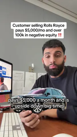 Customer wants to sell Rolls Royce with over $100,000 in negative equity and he pays $5000 a month for the car and he wants to get rid of it! #cardealer #cars #fyp #rollsroyce #cullinan #luxurycars #tradein #carsales #dealer #dealership #dealershiptiktok 